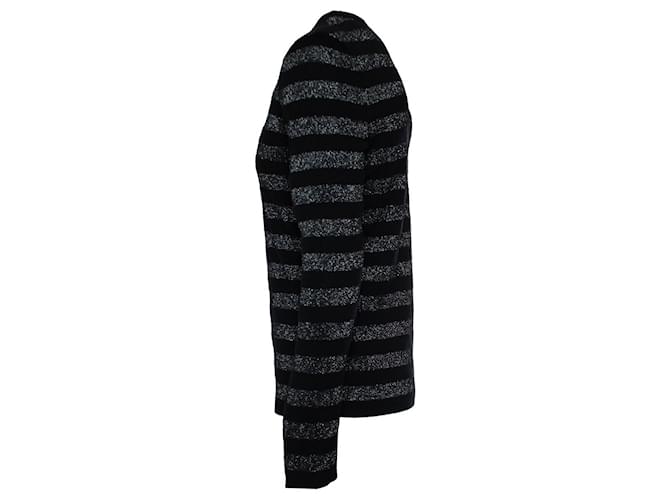 Saint Laurent, metallisch gestreifter Pullover in Schwarz und Silber - Ansicht 4