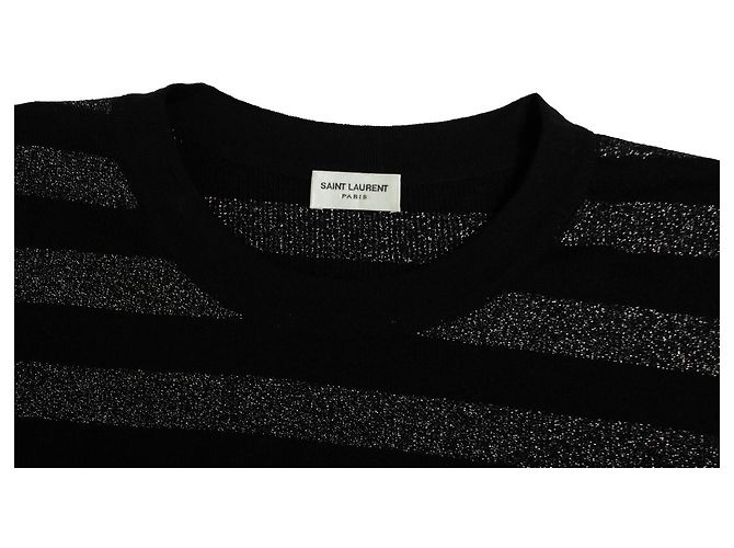 Saint Laurent, metallisch gestreifter Pullover in Schwarz und Silber - Ansicht 5