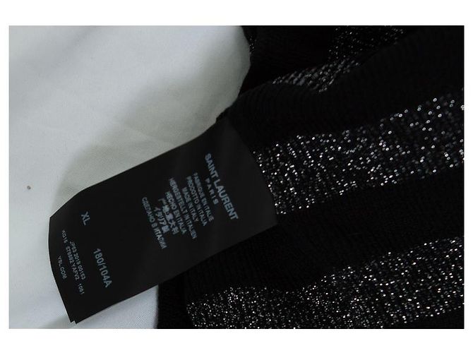 Saint Laurent, metallisch gestreifter Pullover in Schwarz und Silber - Ansicht 6