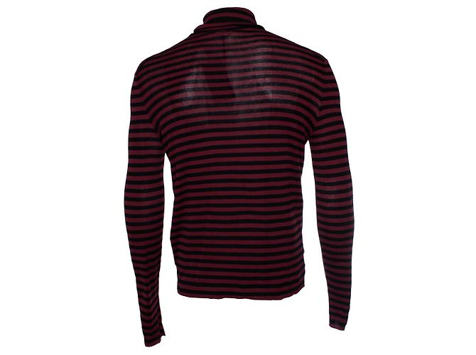 Saint Laurent, Gestreifter Pullover in Schwarz und Bordeaux Rot - Ansicht 2