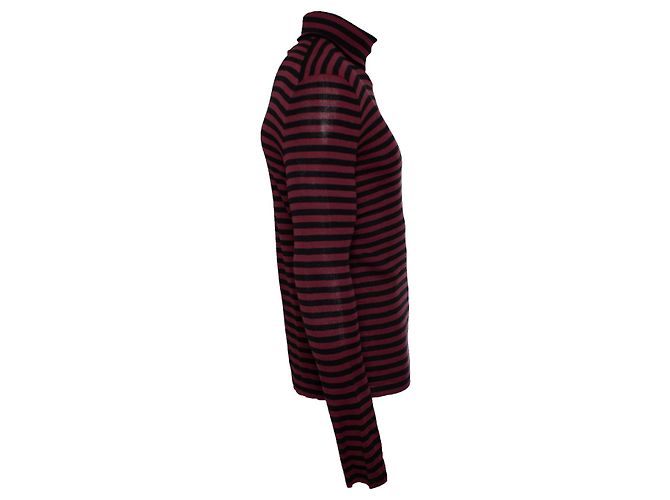 Saint Laurent, Gestreifter Pullover in Schwarz und Bordeaux Rot - Ansicht 3