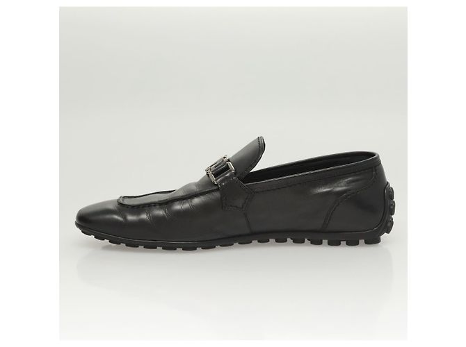 LOUIS VUITTON Scarpe da guida in pelle nera LV Auth bs25780 Nero - vista 5