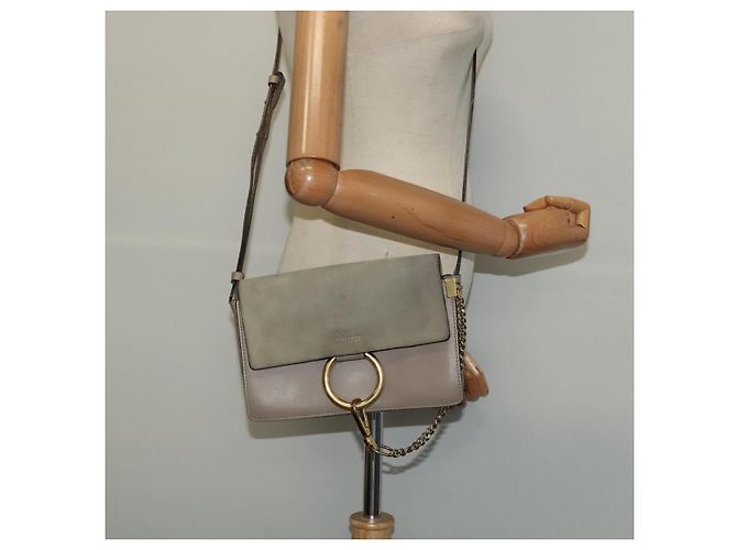 Chloé Borsa a Spalla Chloe Fay in Pelle Scamosciata Grigia Oro Auth BA1915 Marrone D'oro - vista 23