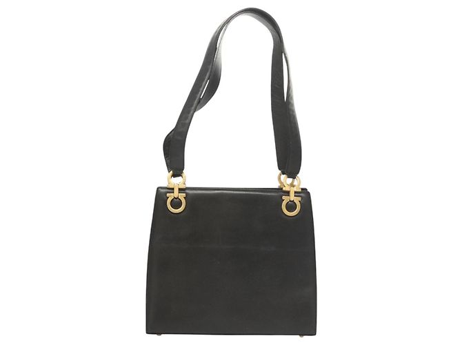 Sac à épaule Gancini en cuir noir et or Auth 124607 de Salvatore Ferragamo Doré - vue 13