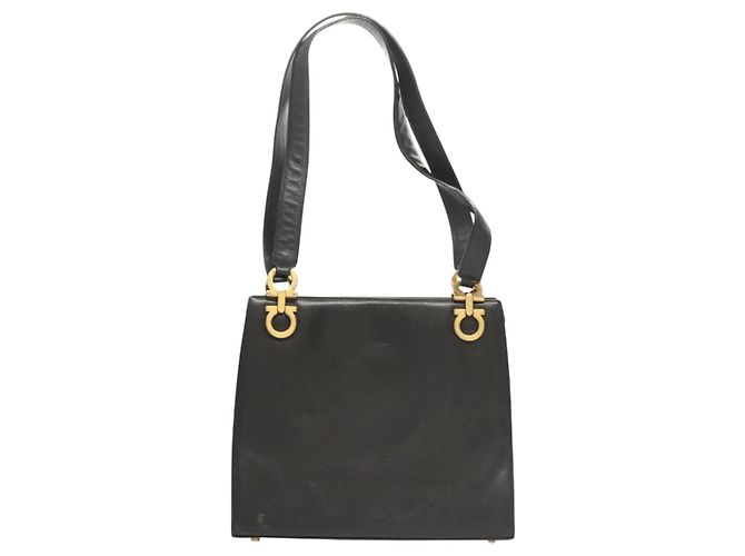 Sac à épaule Gancini en cuir noir et or Auth 124607 de Salvatore Ferragamo Doré - vue 2