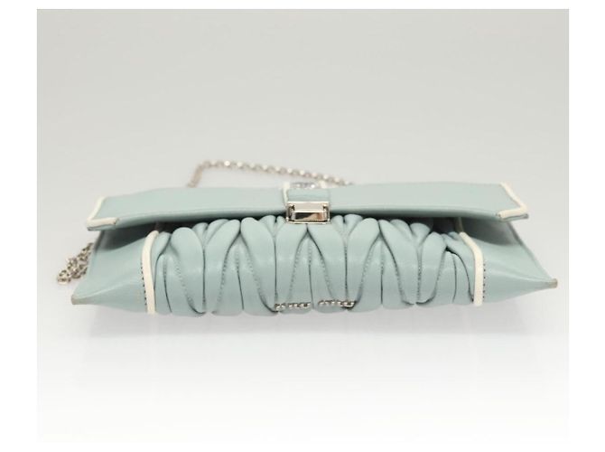 Miu Miu Matelassé Schultertasche aus Leder, hellblau, Silber authentisch 124604 - Ansicht 6