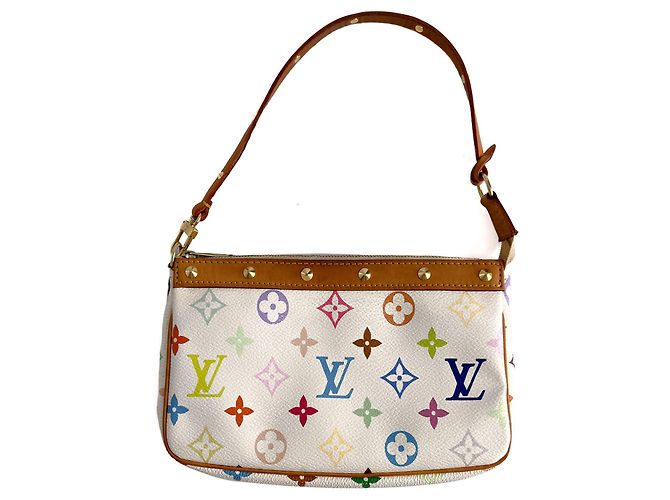 Louis Vuitton Pochette Murakami in tela multicolore Monogram Bianco - vista 2