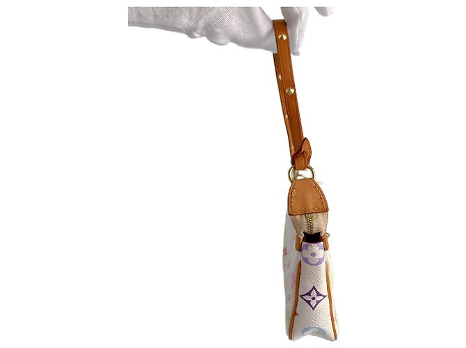 Louis Vuitton Pochette Murakami in tela multicolore Monogram Bianco - vista 4