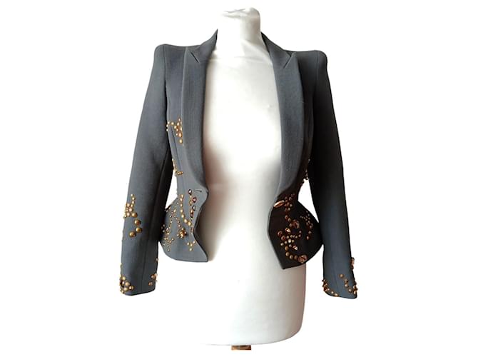 Autre Marque Giacca con strass e borchie Grigio - vista 2