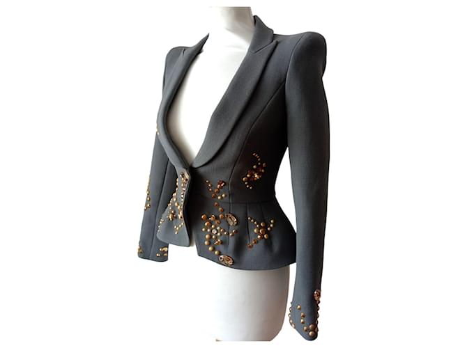 Autre Marque Giacca con strass e borchie Grigio - vista 3