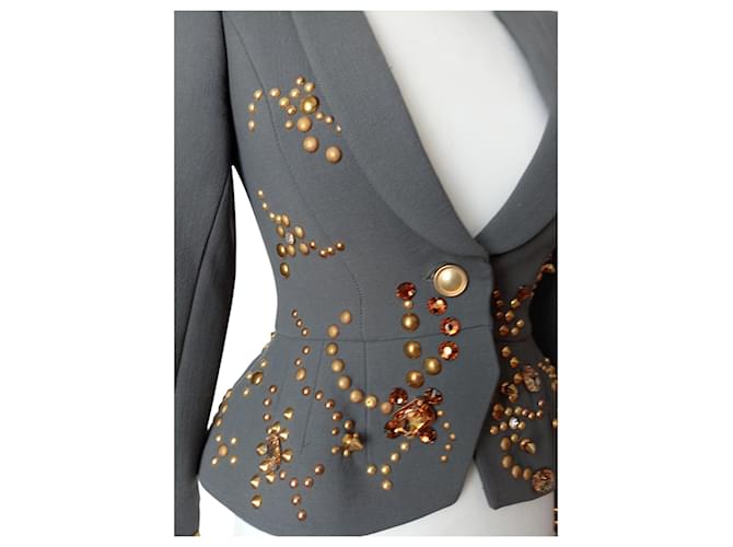 Autre Marque Giacca con strass e borchie Grigio - vista 7