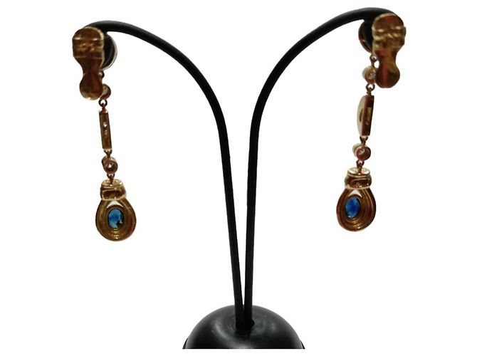 Autre Marque Orecchini lunghi in zaffiro e diamanti in oro 18k - vista 2