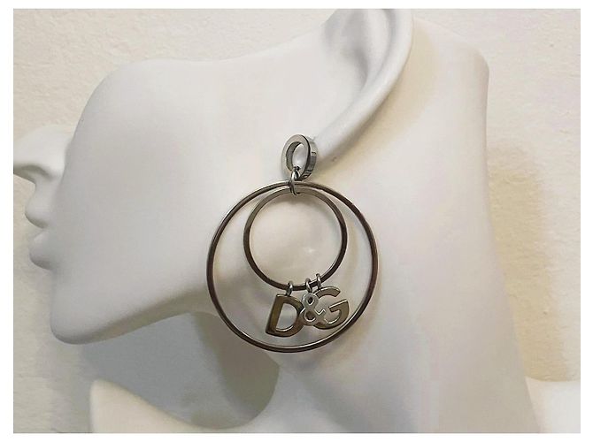 Iconici orecchini doppio cerchio DOLCE & GABBANA acciaio argento - vista 10