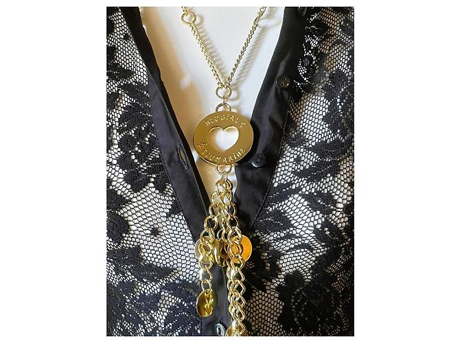 Collana BLUMARINE metallo dorato grande charm rotondo con logo inciso D'oro - vista 10