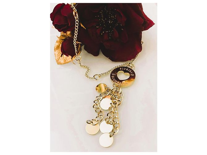 Collana BLUMARINE metallo dorato grande charm rotondo con logo inciso D'oro - vista 11