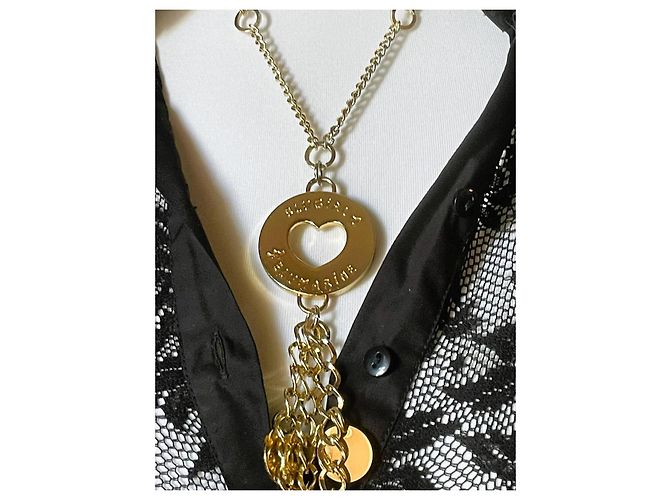 Collana BLUMARINE metallo dorato grande charm rotondo con logo inciso D'oro - vista 12