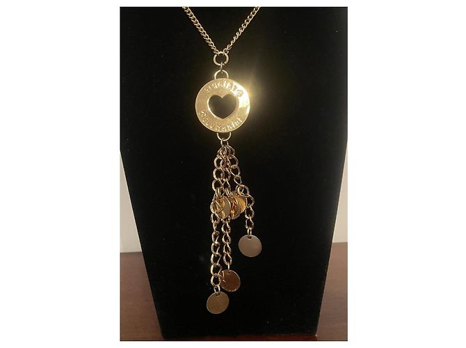 Collana BLUMARINE metallo dorato grande charm rotondo con logo inciso D'oro - vista 2