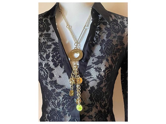 Collana BLUMARINE metallo dorato grande charm rotondo con logo inciso D'oro - vista 4