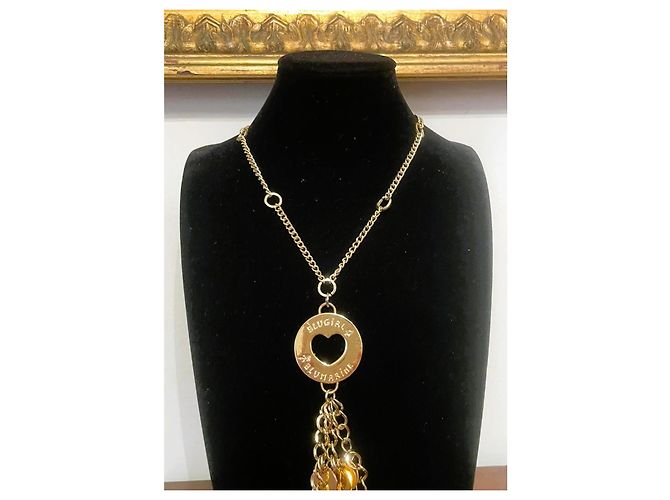 Collana BLUMARINE metallo dorato grande charm rotondo con logo inciso D'oro - vista 5