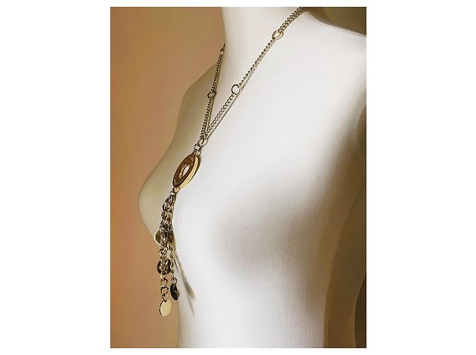 Collana BLUMARINE metallo dorato grande charm rotondo con logo inciso D'oro - vista 7