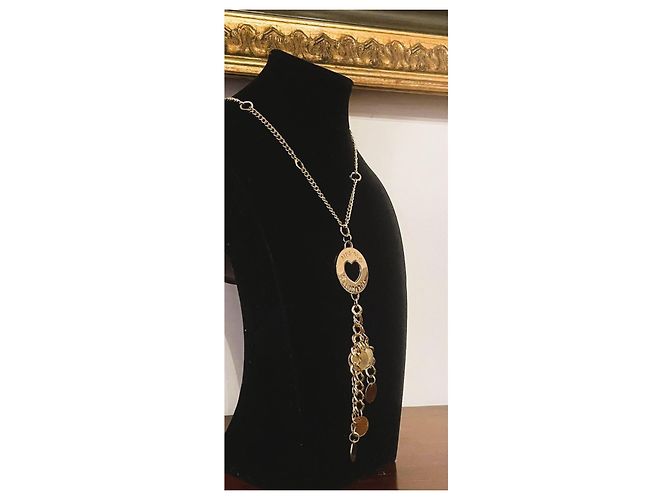 Collana BLUMARINE metallo dorato grande charm rotondo con logo inciso D'oro - vista 8