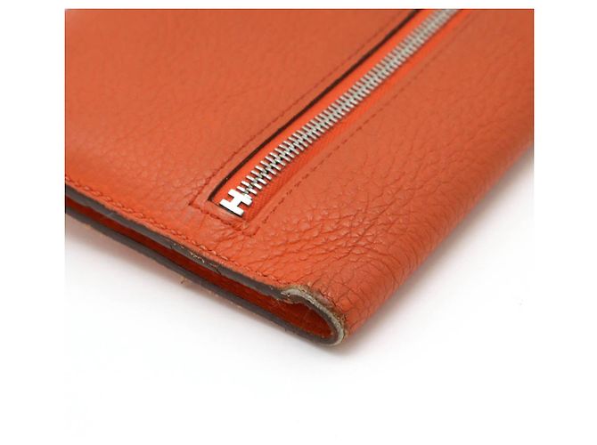 Hermès Portafoglio in pelle bifold lungo Hermes Dogon Arancione - vista 3