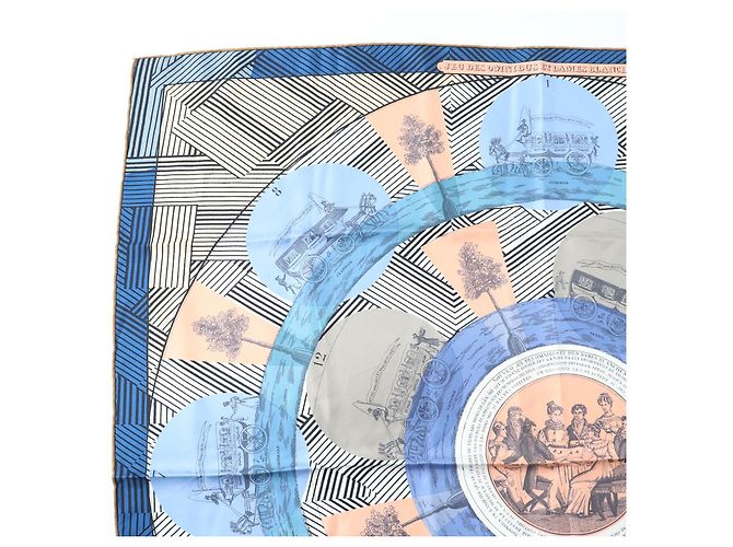 Hermès Foulard in seta Hermes JEU DES OMNIBUS ET DAMES Blu - vista 2