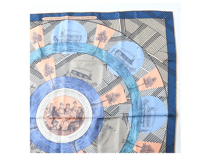 Hermès Foulard in seta Hermes JEU DES OMNIBUS ET DAMES Blu - vista 3