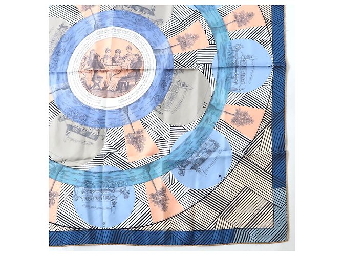 Hermès Foulard in seta Hermes JEU DES OMNIBUS ET DAMES Blu - vista 4