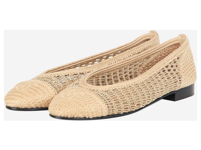 Chanel Braune Raffia-Balletschuhe CC - Größe EU 37 (UK 4) - Ansicht 2