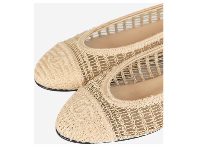 Chanel Braune Raffia-Balletschuhe CC - Größe EU 37 (UK 4) - Ansicht 4