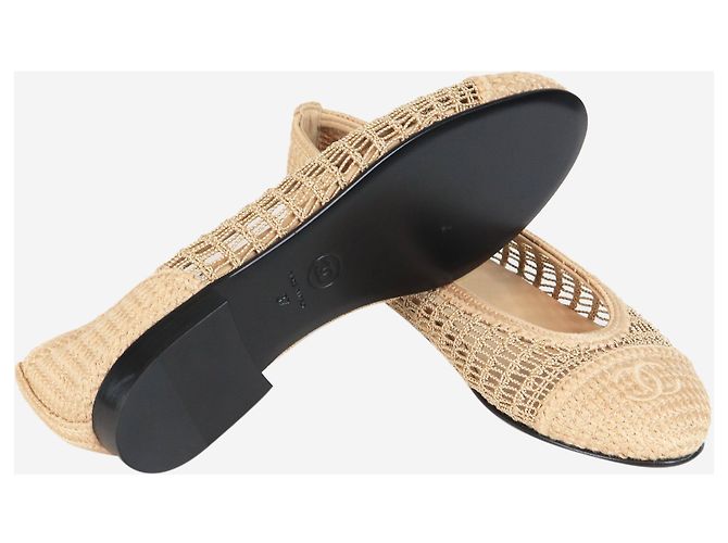 Chanel Braune Raffia-Balletschuhe CC - Größe EU 37 (UK 4) - Ansicht 5