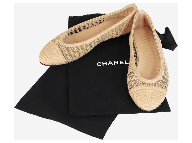 Chanel Braune Raffia-Balletschuhe CC - Größe EU 37 (UK 4) - Ansicht 6