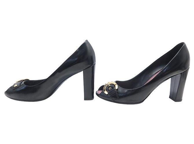 LOUIS VUITTON OPEN TOE SCHUHE MIT SCHNALLEN 37.5 LEDERSCHUHE Schwarz - Ansicht 2