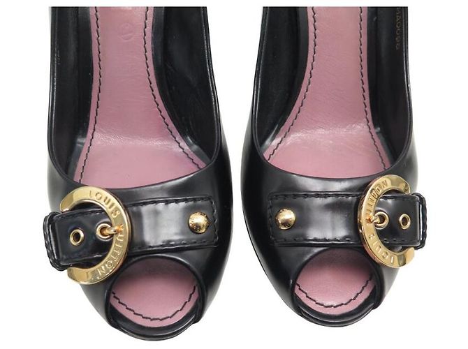 LOUIS VUITTON OPEN TOE SCHUHE MIT SCHNALLEN 37.5 LEDERSCHUHE Schwarz - Ansicht 4
