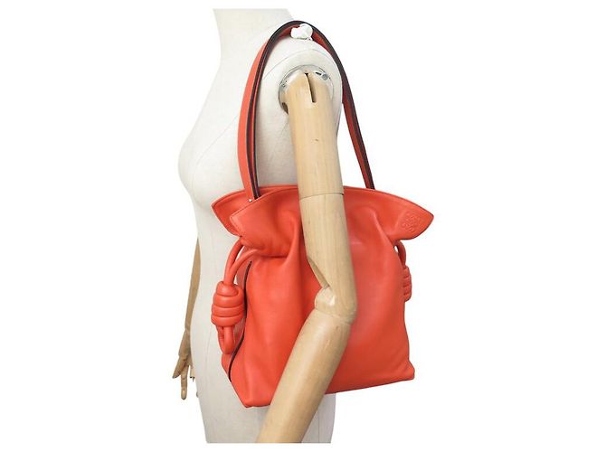BORSA A MANO LOEWE FLAMENCO CON TRACOLLA IN PELLE ARANCIONE - vista 7
