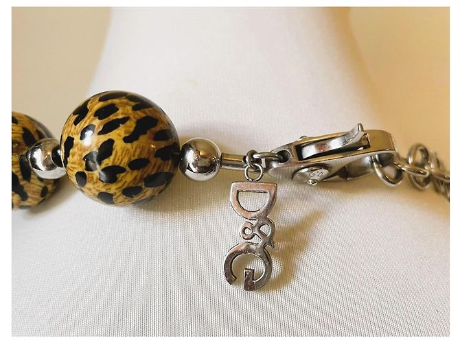 Superbe collier DOLCE & GABBANA avec de grandes perles à motif animalier Camel - vue 11