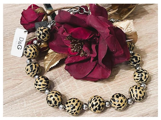 Superbe collier DOLCE & GABBANA avec de grandes perles à motif animalier Camel - vue 3