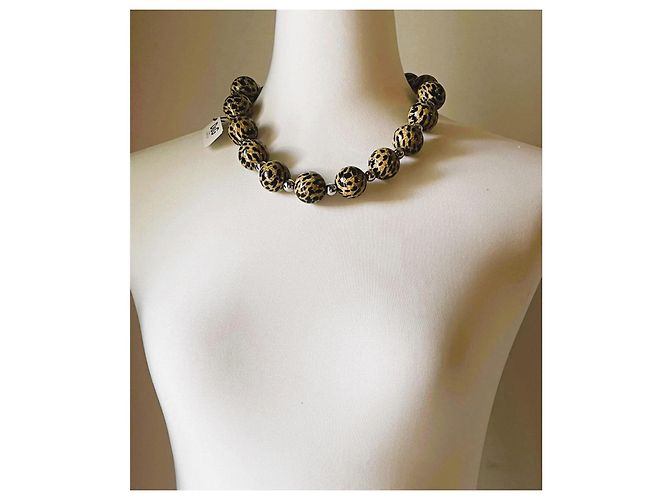 Superbe collier DOLCE & GABBANA avec de grandes perles à motif animalier Camel - vue 5