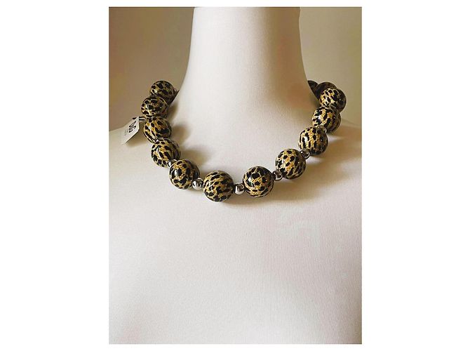 Superbe collier DOLCE & GABBANA avec de grandes perles à motif animalier Camel - vue 7