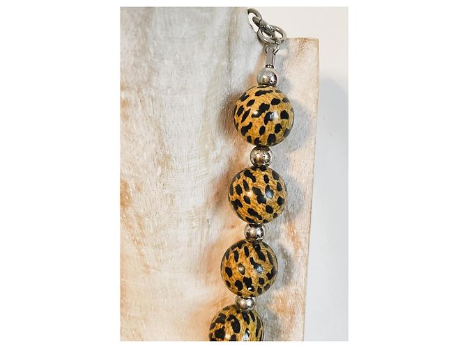 Superbe collier DOLCE & GABBANA avec de grandes perles à motif animalier Camel - vue 9