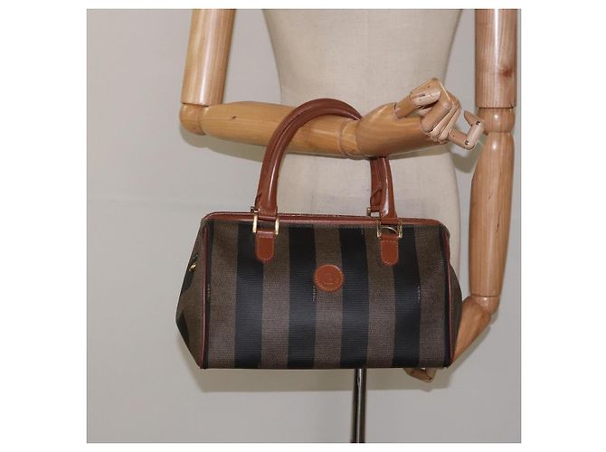 Pequin Borsa a mano in tela FENDI Pecan marrone nero oro Auth yk18138 D'oro - vista 21