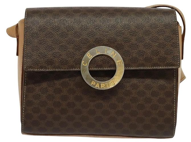 Céline CELINE Macadam Canvas Schultertasche, PVC-Leder, braun, gold, authentisch 123825 Golden - Ansicht 13