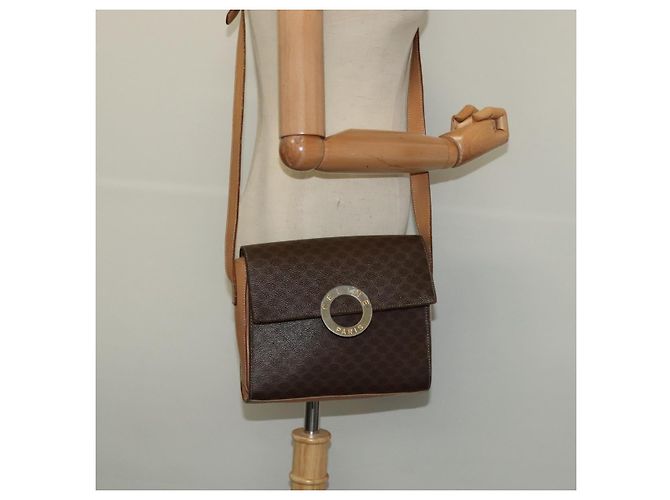 Céline CELINE Macadam Canvas Schultertasche, PVC-Leder, braun, gold, authentisch 123825 Golden - Ansicht 22