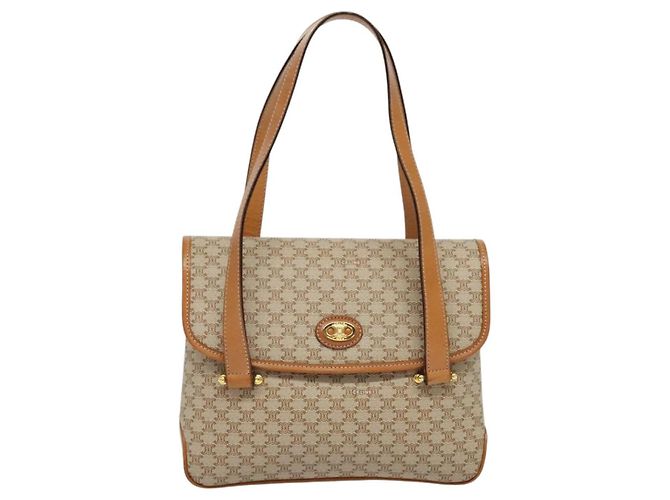 Céline Borsa a mano in tela Macadam CELINE PVC beige oro Auth sw601 D'oro - vista 13