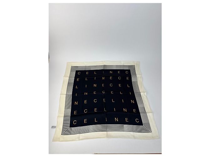 Céline Foulard in seta vintage Celine Paris bianco e nero - vista 13