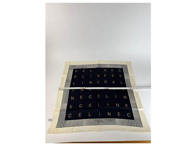 Céline Foulard in seta vintage Celine Paris bianco e nero - vista 2