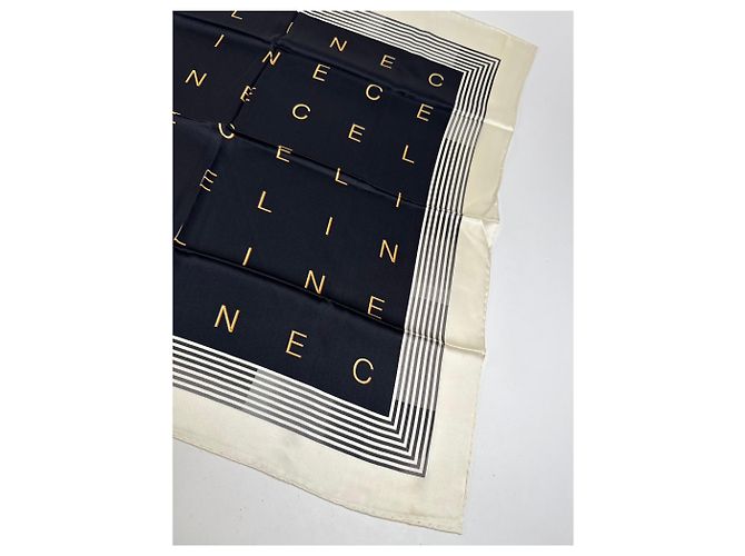 Céline Foulard in seta vintage Celine Paris bianco e nero - vista 3