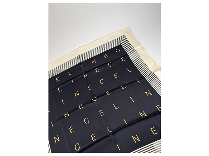 Céline Foulard in seta vintage Celine Paris bianco e nero - vista 4