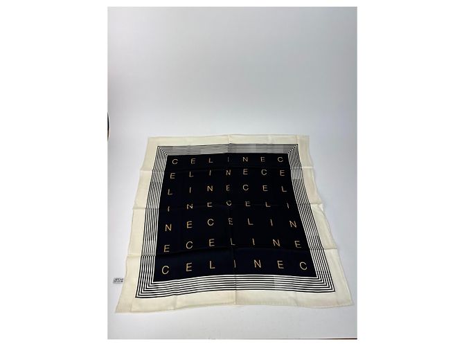 Céline Foulard in seta vintage Celine Paris bianco e nero - vista 6